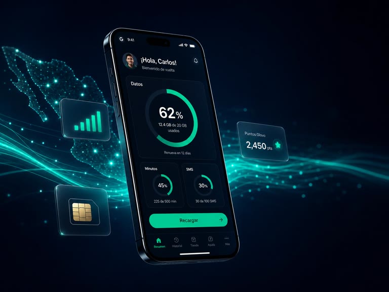 Smartphone premium con ondas de señal Glovo Telecom